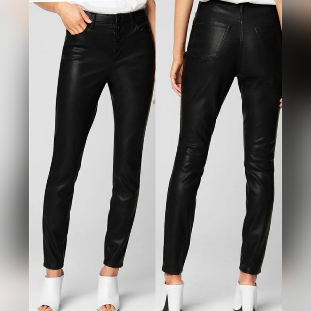 Blank NYC Vegan Leather Pants NEW Black Womens 31 The Great Jones Button Fly